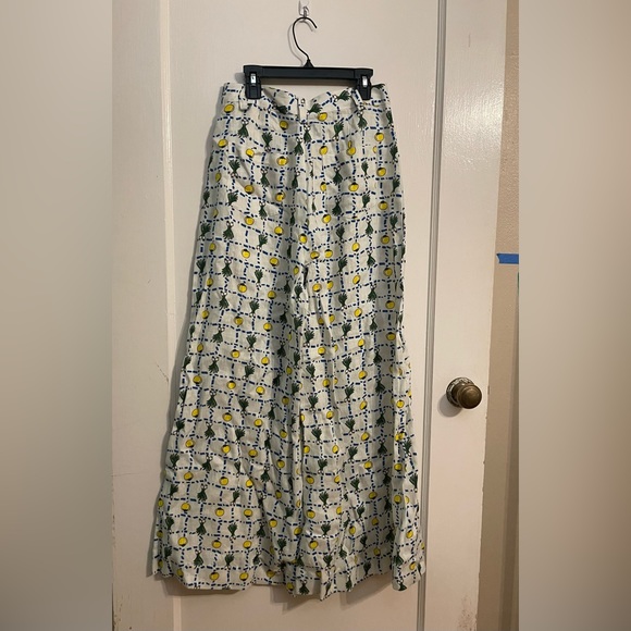 STAUD wide leg high rise vegetable print linen pants (Plum Pants) Size 6 - Picture 2 of 3